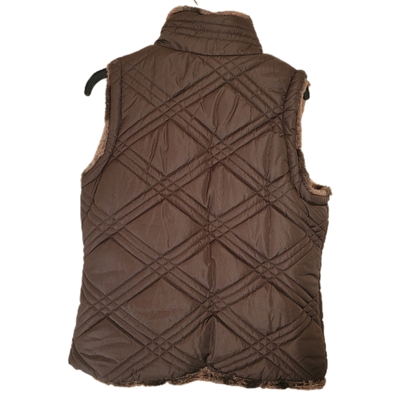 Valerie Stevens Brown ReversibleQuilted Faux Fur Winter Puffer Vest Size Medium - Picture 4 of 8